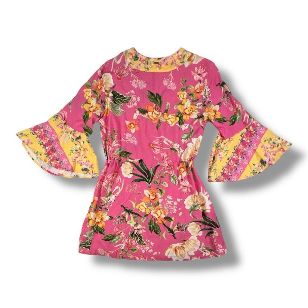 Other Maaji Botany Joy Kaftan Floral Pink Yellow Dress Bell Sleeve Size Large Size L / US 10 / IT 46 - 6 Thumbnail