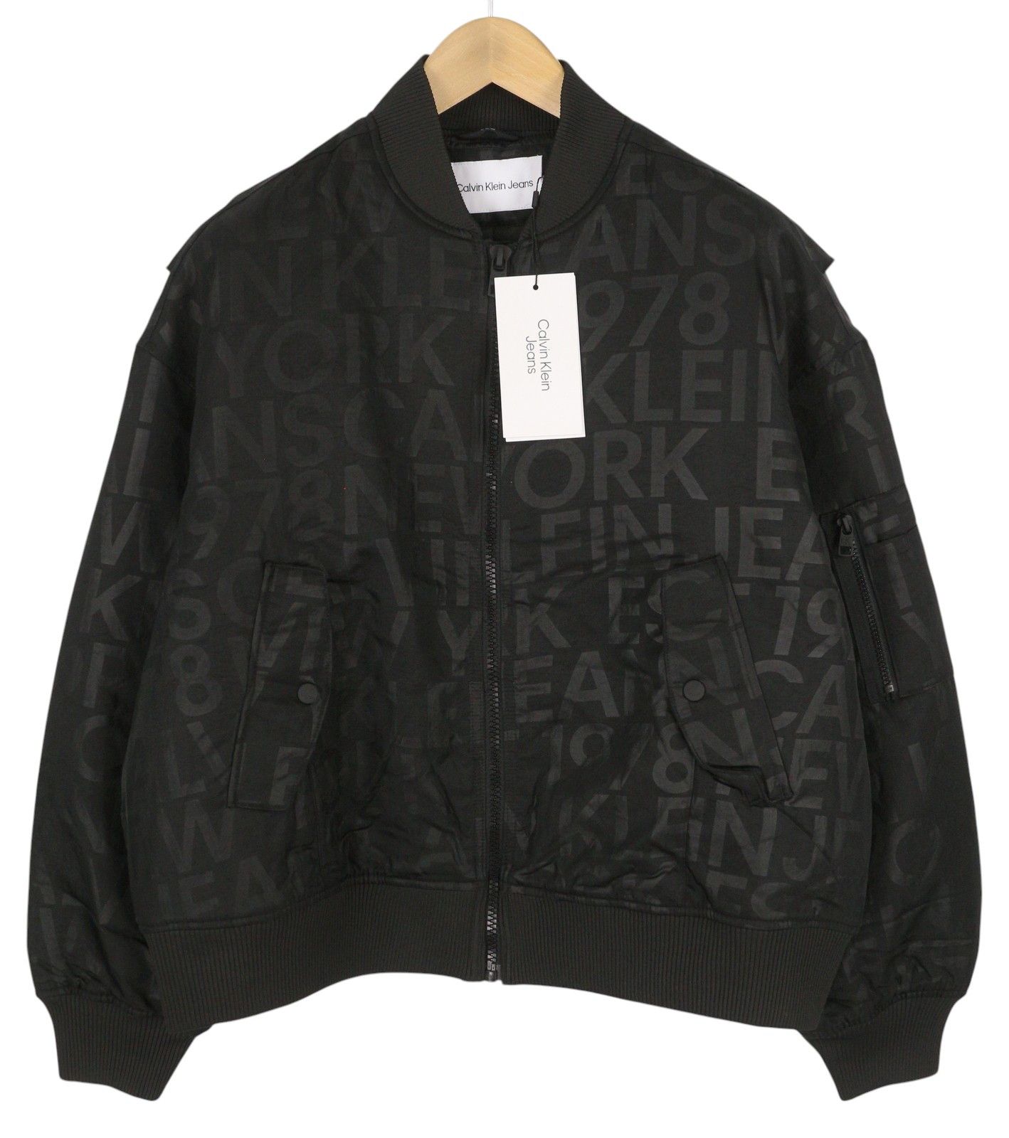 L Black Logo Print Insulated Loose Fit Bomber 86395