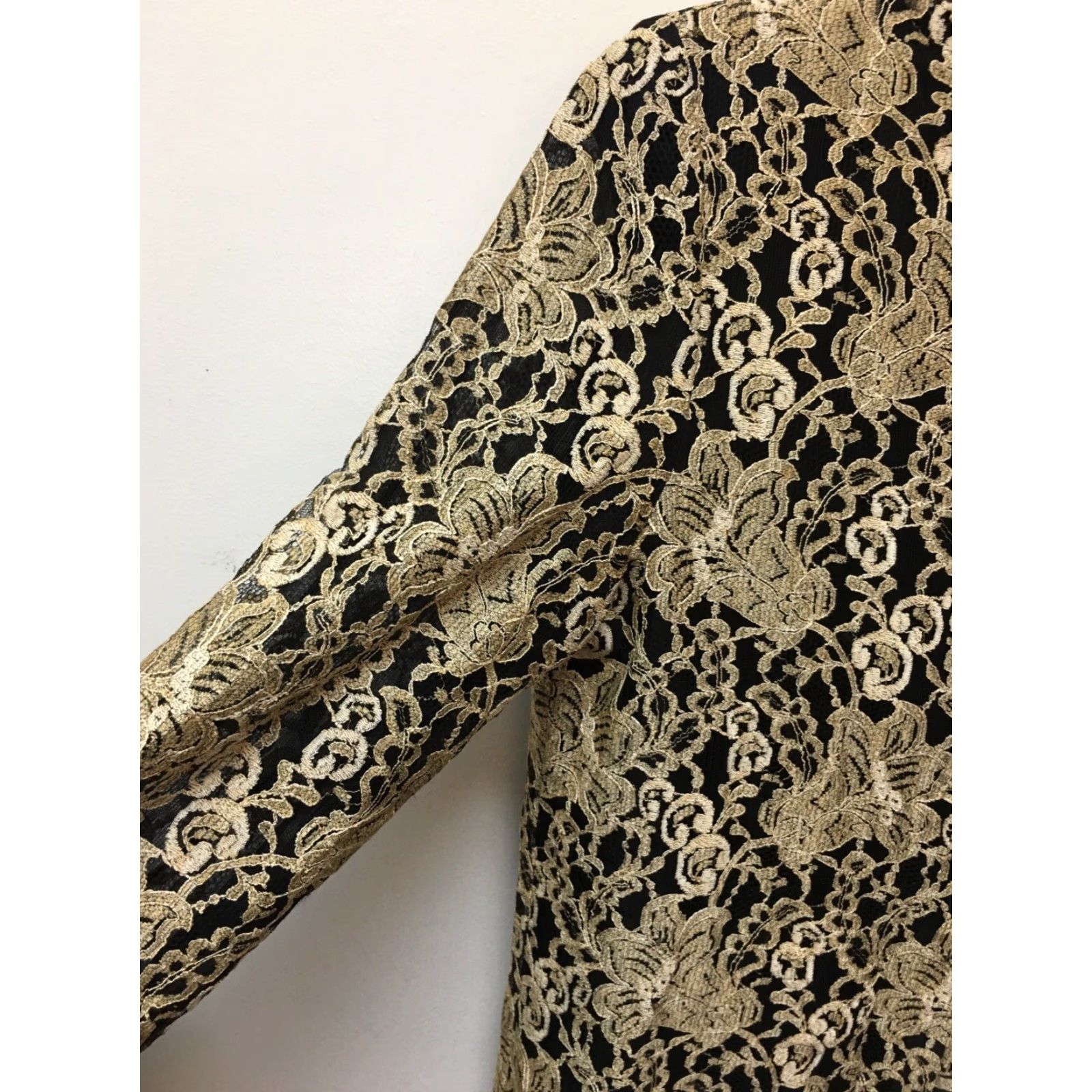 Liz Claiborne VINTAGE Liz Claiborne Jacket 12 Black Gold Lace Overlay Night Evening Dressy Party Size XL / US 12-14 / IT 48-50 - 5 Thumbnail