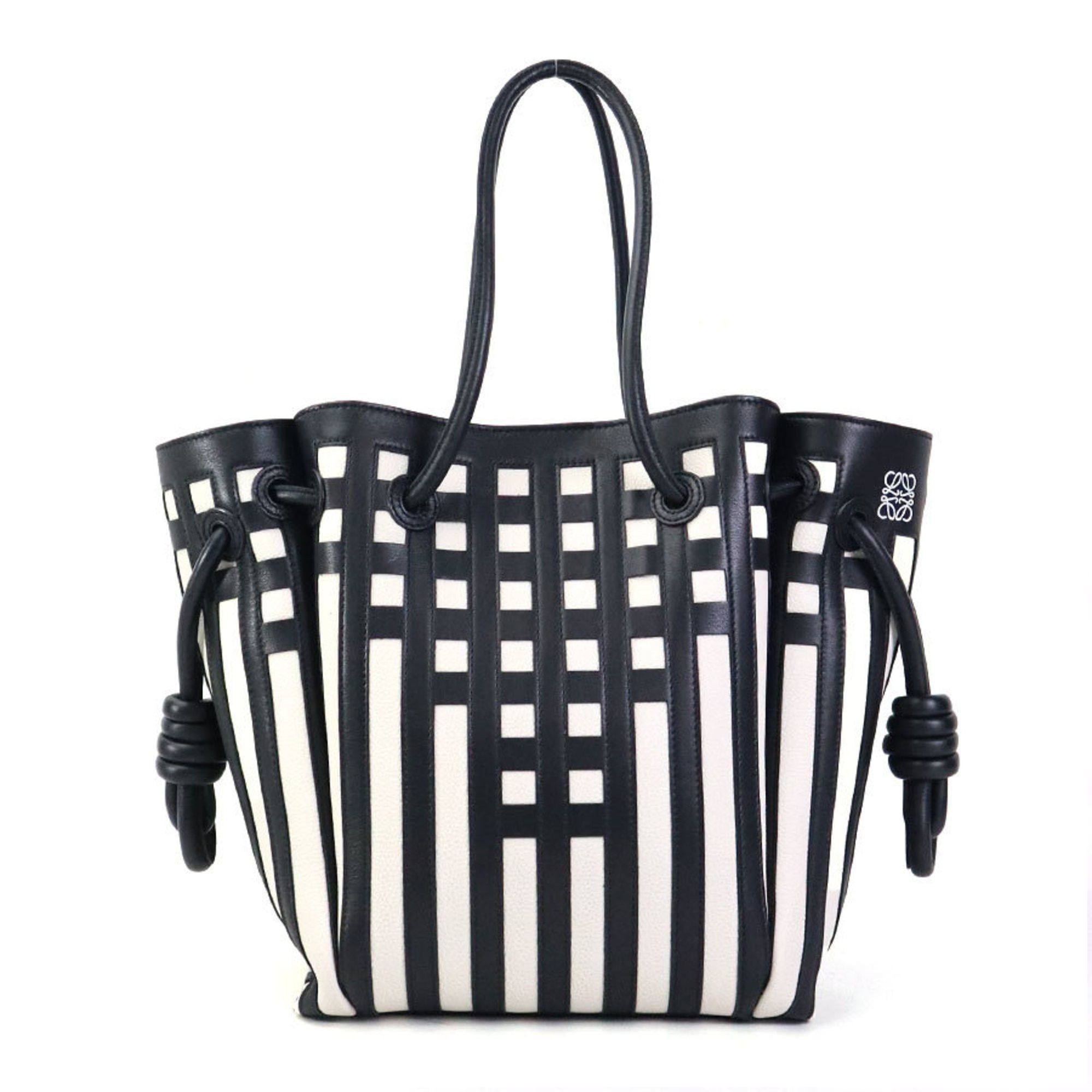 Loewe Handbag Tote Bag Flamenco Knot Leather Black White Women's E60213