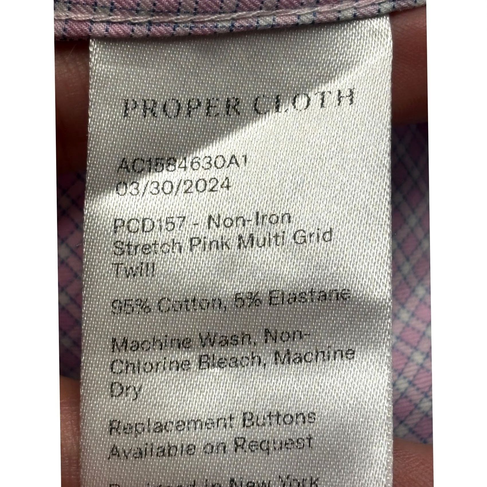 Proper Cloth Proper Cloth Mens Pink Multi Grid Twill Non-Iron Stretch Dress Shirt 17 35 XL Size 46R - 5 Thumbnail