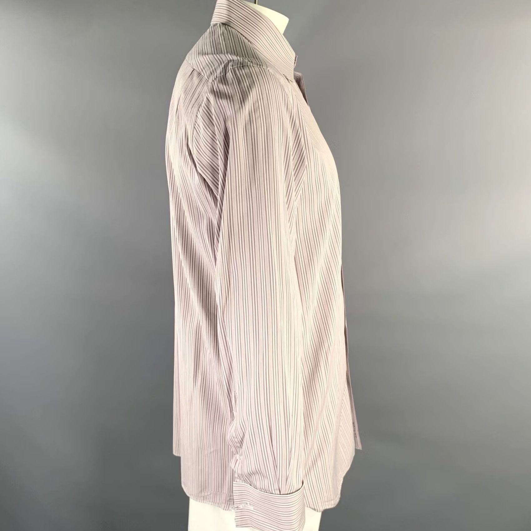 Tom Ford TOM FORD XL White Purple Stripe Cotton Long Sleeve Shirt Size US XL / EU 56 / 4 - 3 Thumbnail