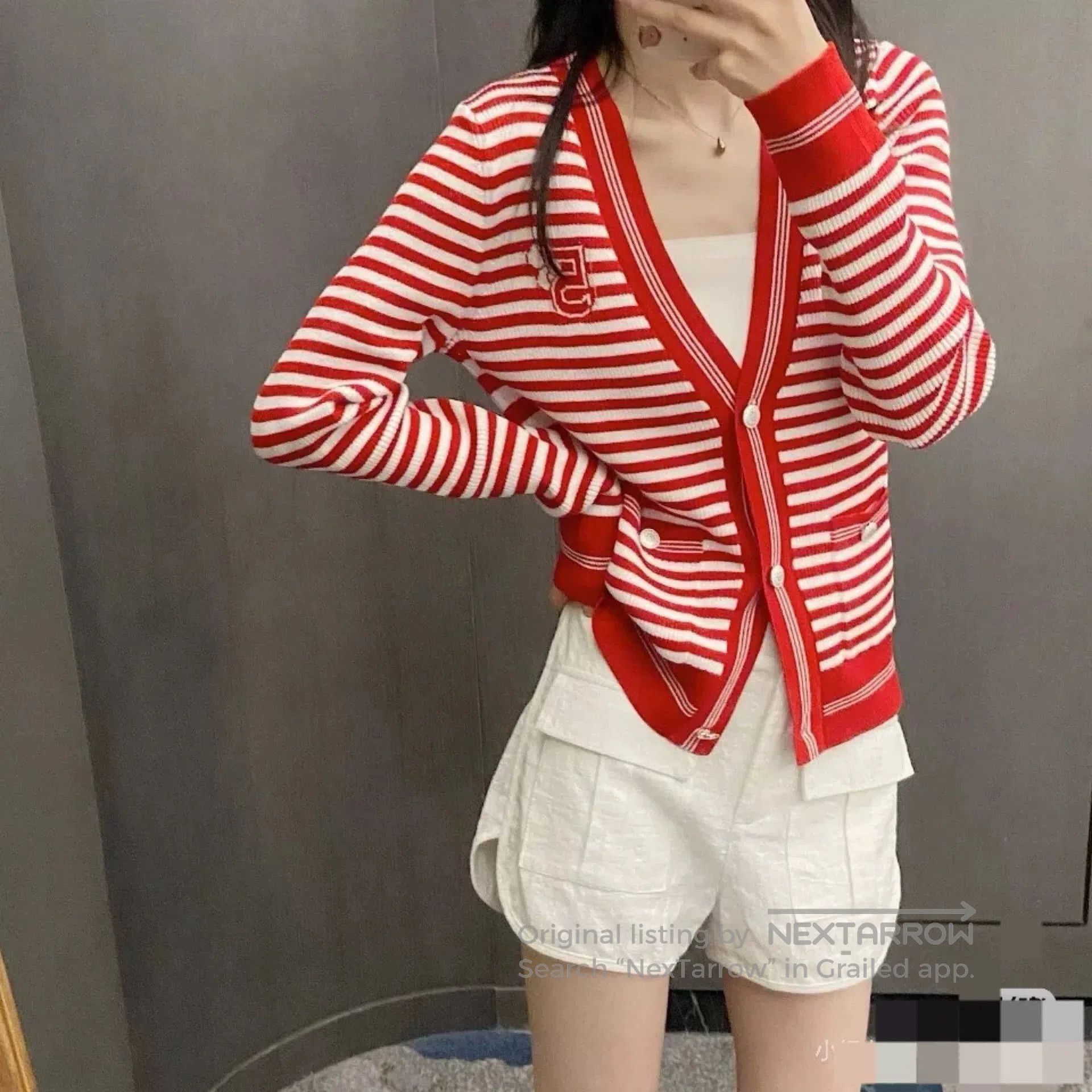 Chanel CHANEL 23C Striped V-Neck Knit Cardigan. Size XS / US 0-2 / IT 36-38 - 9 Thumbnail
