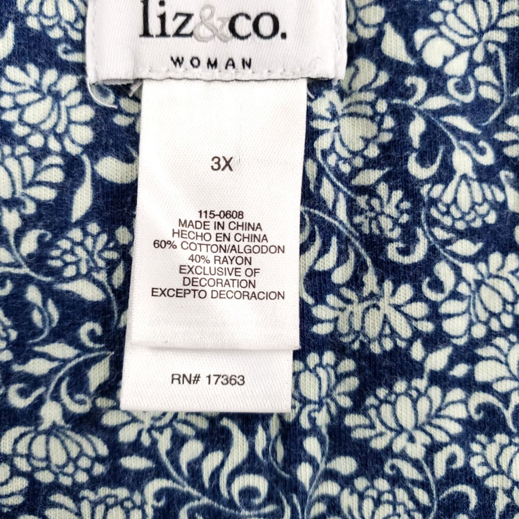 CO Liz & Co Gown Womens 3X Blue Floral Ditsy Henley Sleeveless Cotton Plus Dress Size XXL / US 16-18 / IT 52-54 - 7 Thumbnail