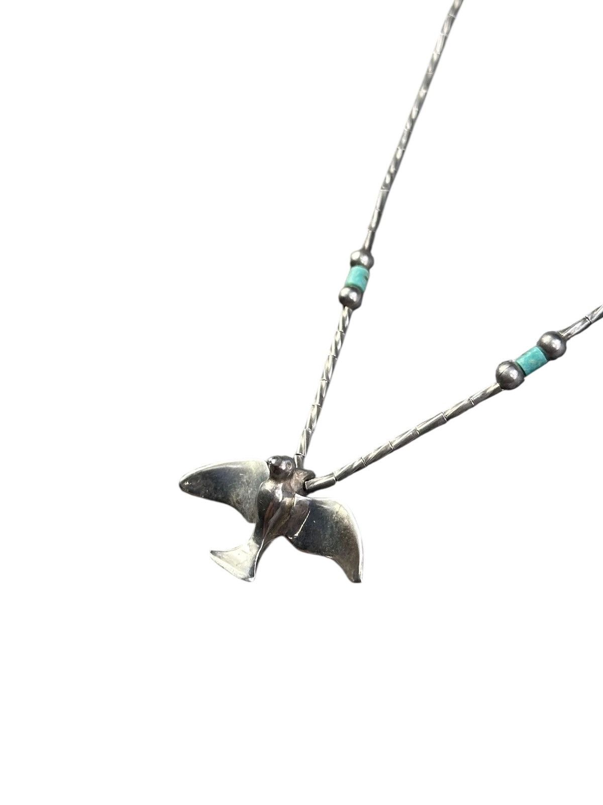 Vintage 1980s NATIVE TURQUOISE STERLING SILVER SOARING BIRD NECKLACE Size ONE SIZE - 4 Thumbnail