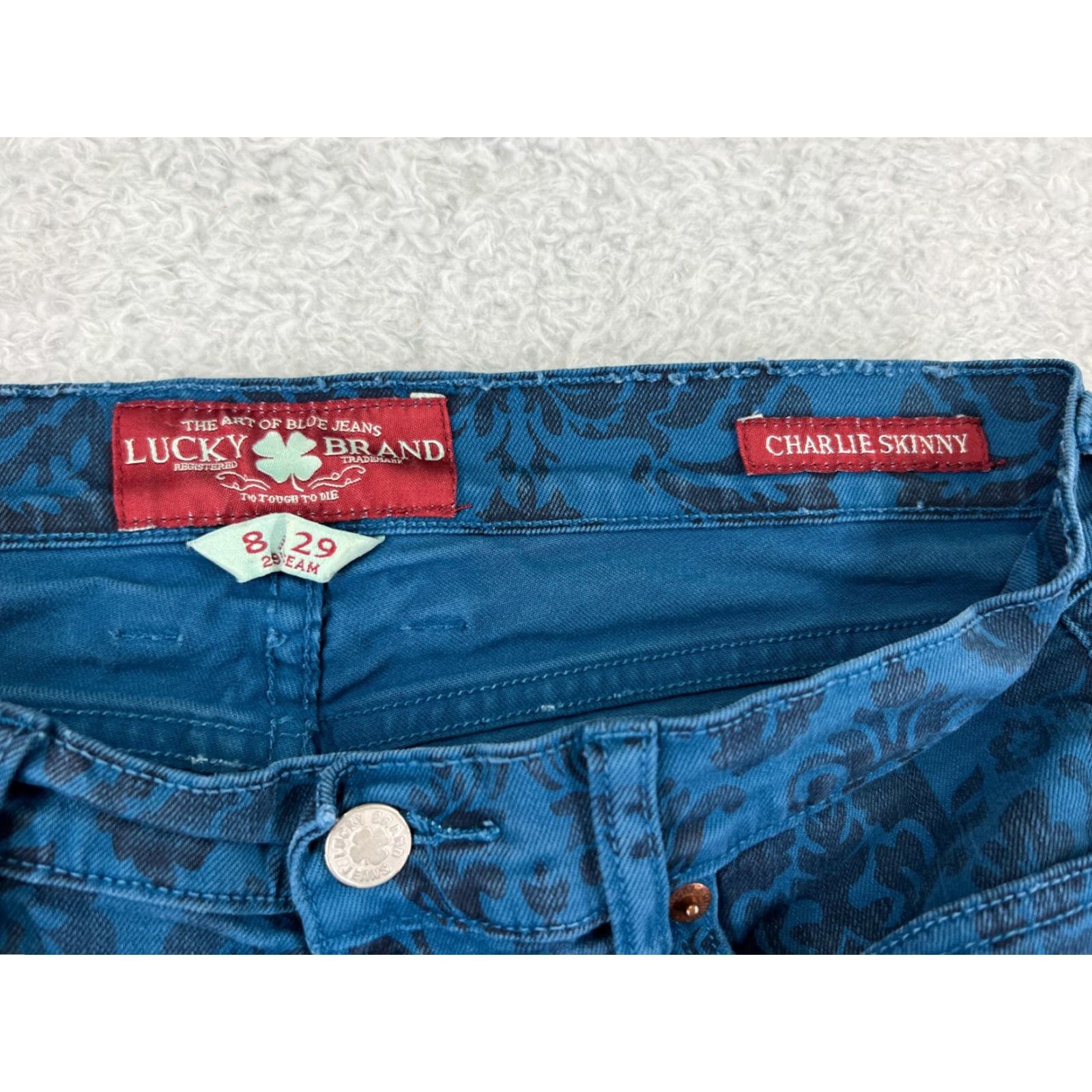 Lucky Brand Lucky Brand Jeans Womens 8 Blue Floral Pattern Charlie Skinny Cotton Blend Jeans Size 30" / US 8 / IT 44 - 3 Thumbnail