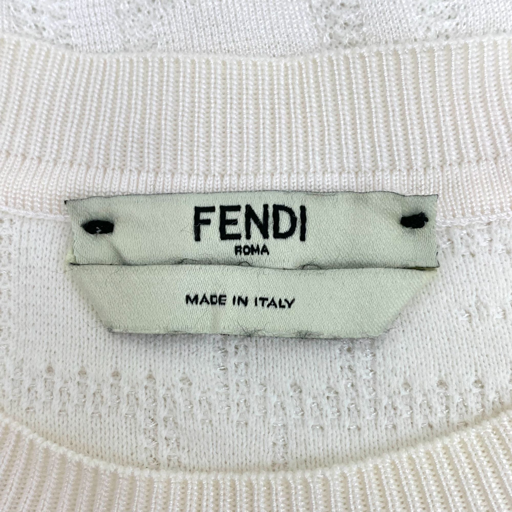 Fendi Fendi White Logo Jacquard Cotton-Viscose Knit Sweater Round Size M / US 6-8 / IT 42-44 - 2 Thumbnail