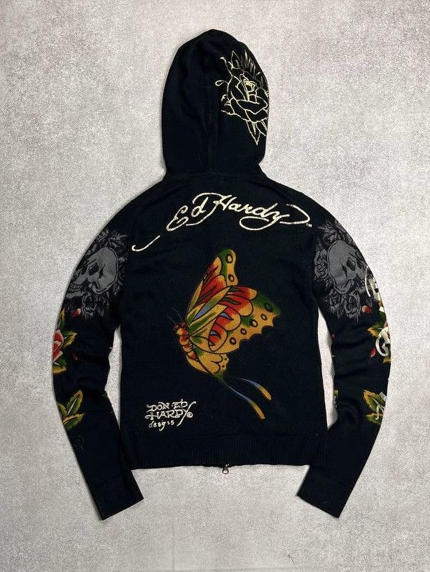 Ed Hardy Vintage Ed Hardy Alloverprint Knit Zip Hoodie Y2K XS Size XS / US 0-2 / IT 36-38 - 3 Thumbnail