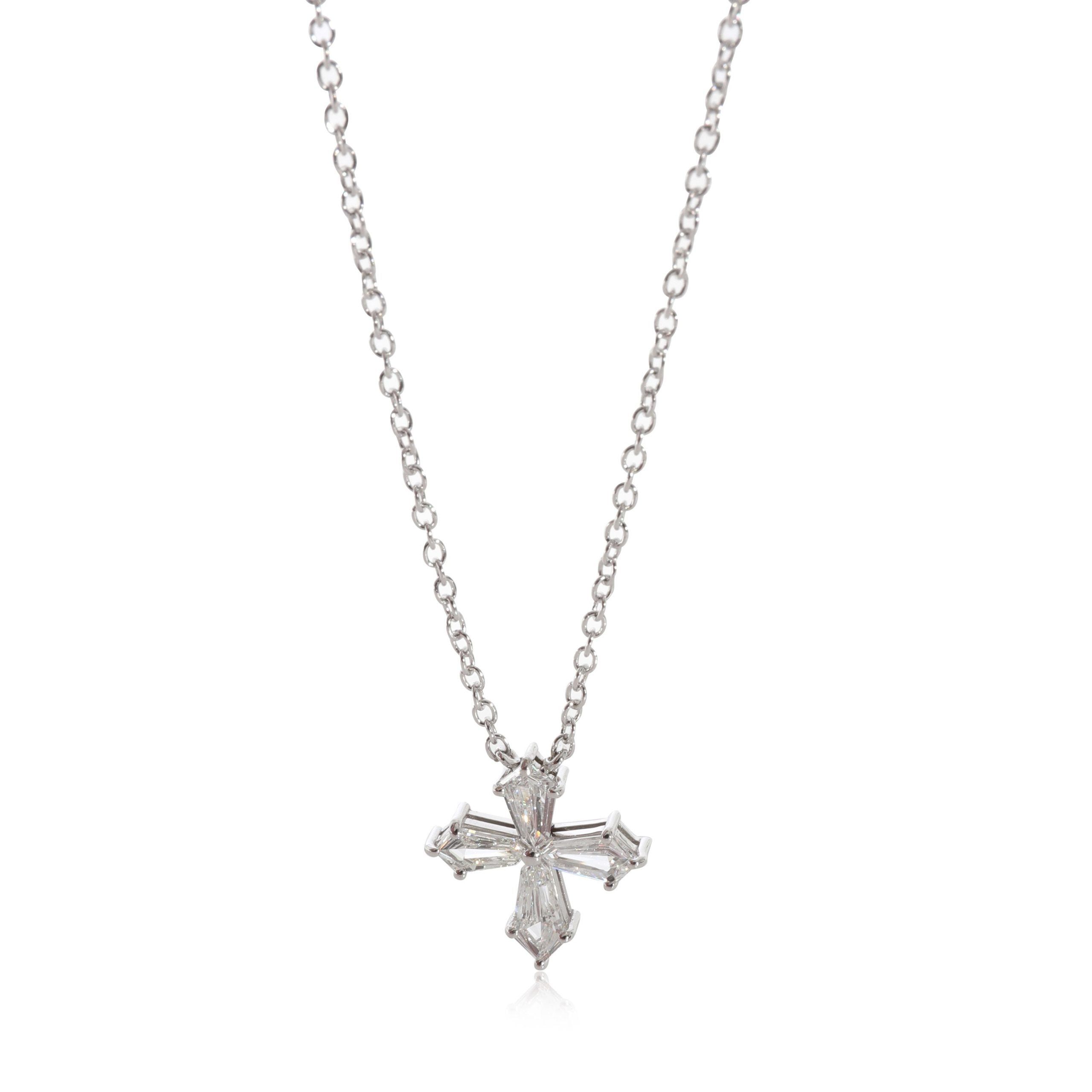 image of Tiffany Co Sabbadini Diamond Cross Small Pendant Necklace In 18K White Gold 0.80 Ctw, Women's