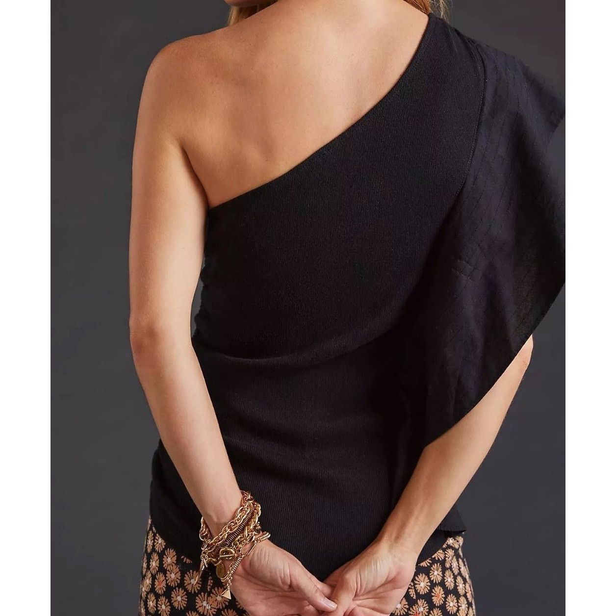 Anthropologie Anthropologie One Shoulder Ruffled Blouse in Black - X Small Size XS / US 0-2 / IT 36-38 - 4 Thumbnail