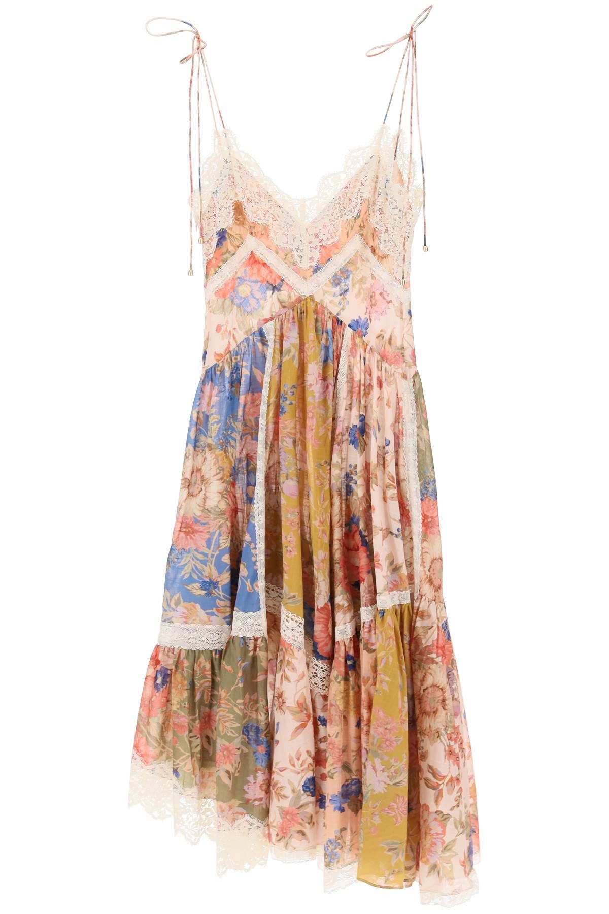 image of Zimmermann August Asymmetric Dress With Lace Trims in Spliced, Women's (Size Small)