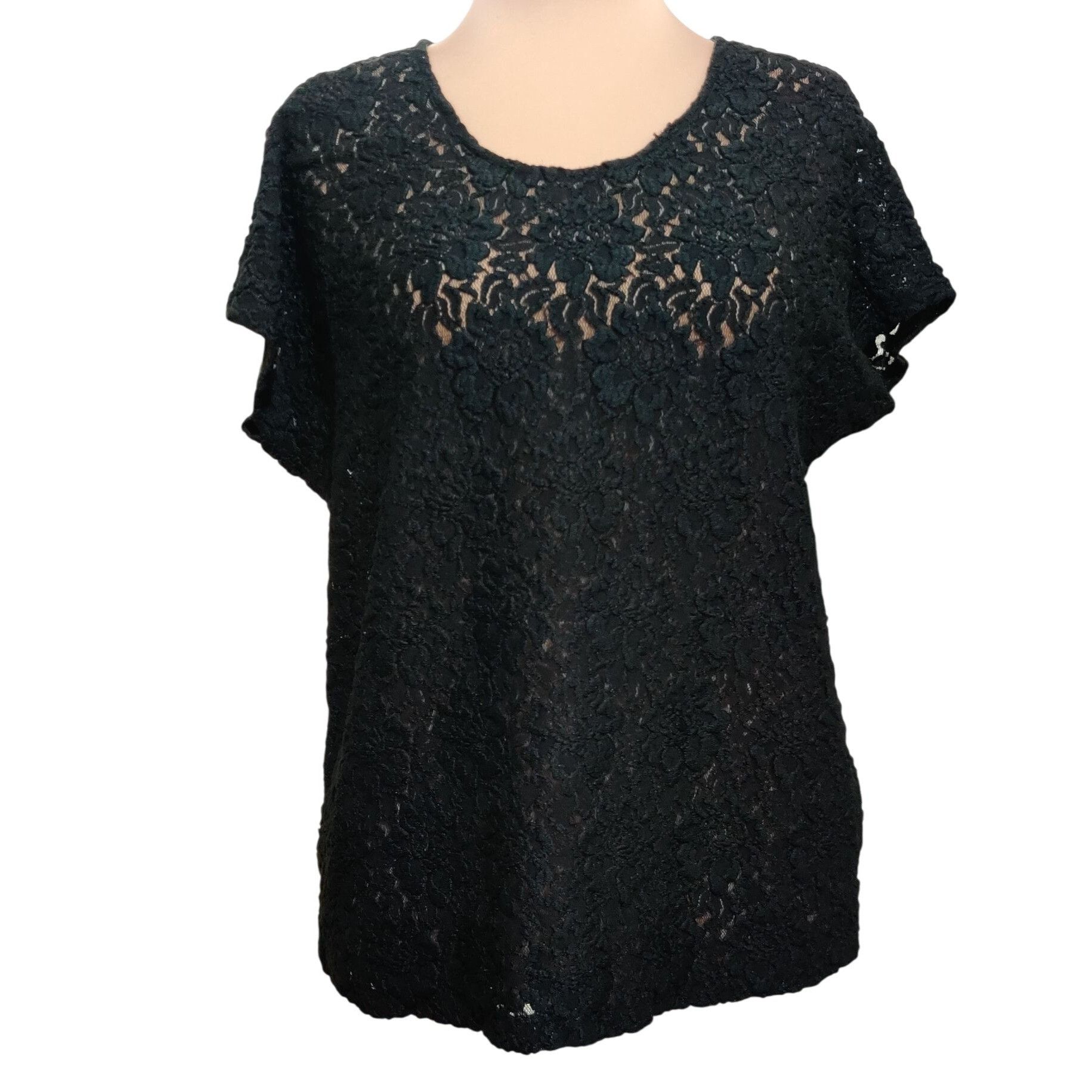 Other Chicos 3 XL 16 Black Lace Floral Short Sleeve Blouse Sheer O Size XL / US 12-14 / IT 48-50 - 1 Thumbnail
