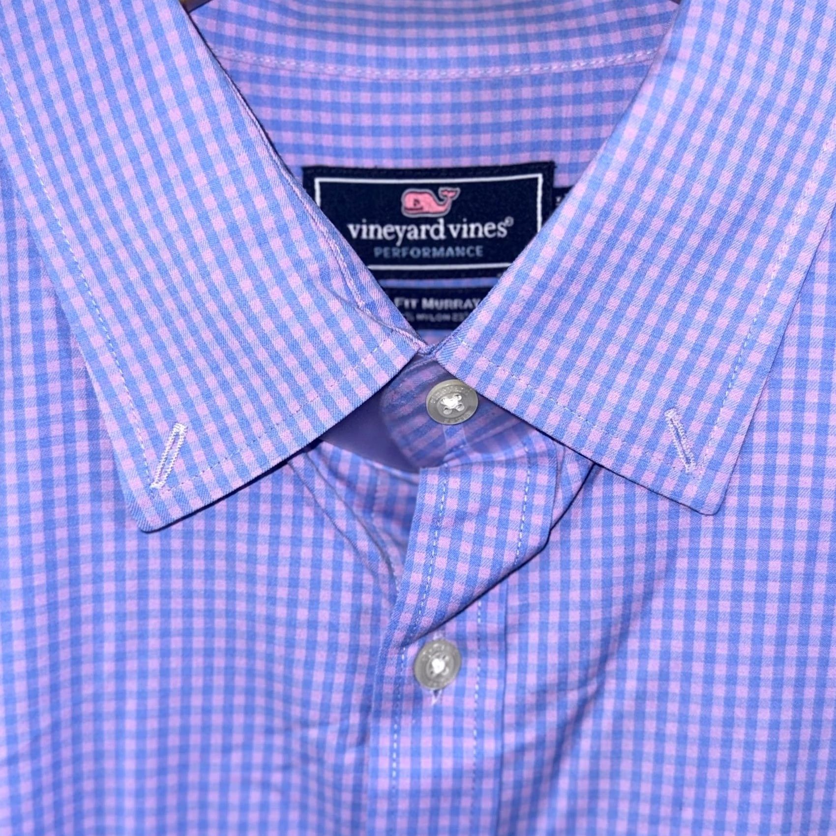 Vineyard Vines Vineyard Vines Shirt Mens Large Purple Gingham Performance Classic Fit Murray Button-Up Long Sleeve Mens Size US L / EU 52-54 / 3 - 7 Thumbnail
