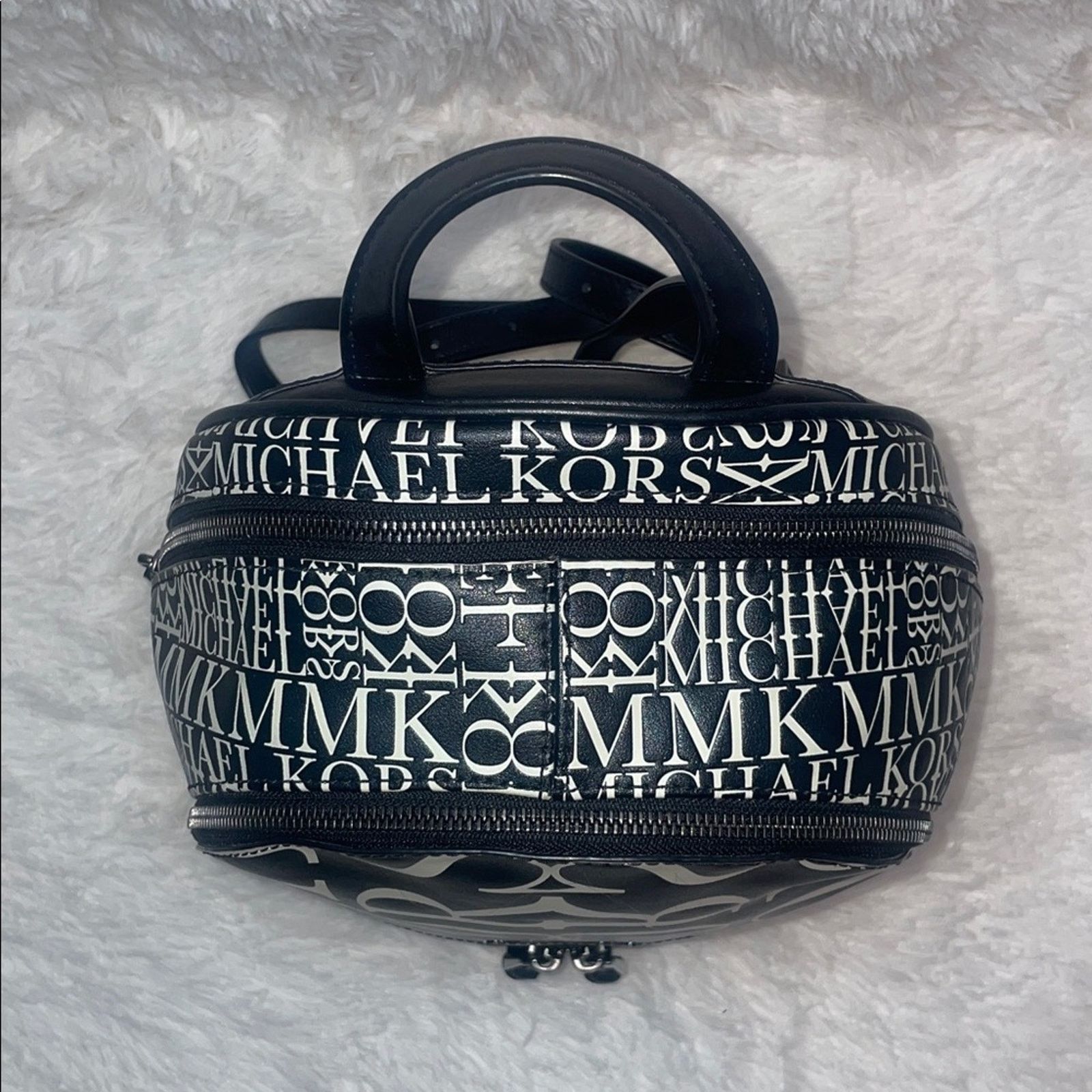 Michael Kors Michael Kors Rhea Zip Medium Leather Backpack Black White Size ONE SIZE - 7 Thumbnail