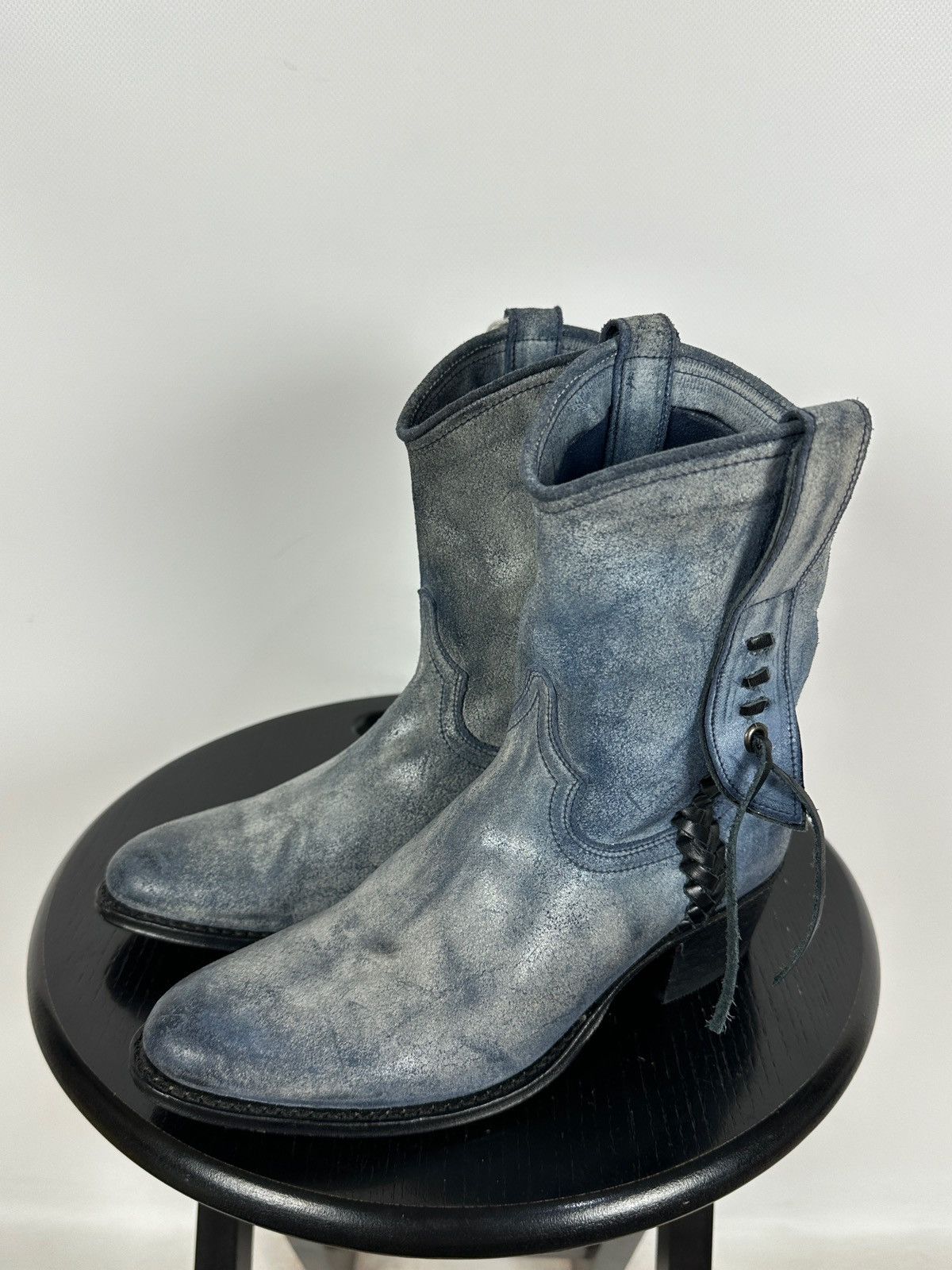 Sendra Sendra Dr.Adams Blue Leather Cowboy Biker Ankle Boots Size US 6 / IT 36 - 7 Thumbnail