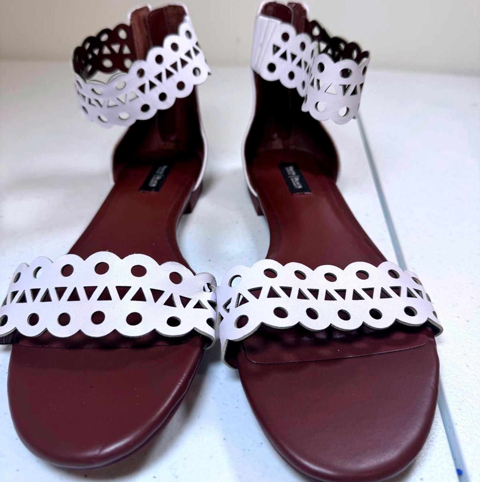 Designer Trendy Brown and White Cutout Sandals Size US 10 / IT 40 - 1 Thumbnail