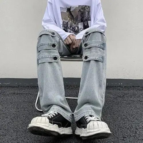 Japanese Brand Street Niche Style Zipper Leg Denim Cargo Pant Size US 28 / EU 44 - 3 Thumbnail