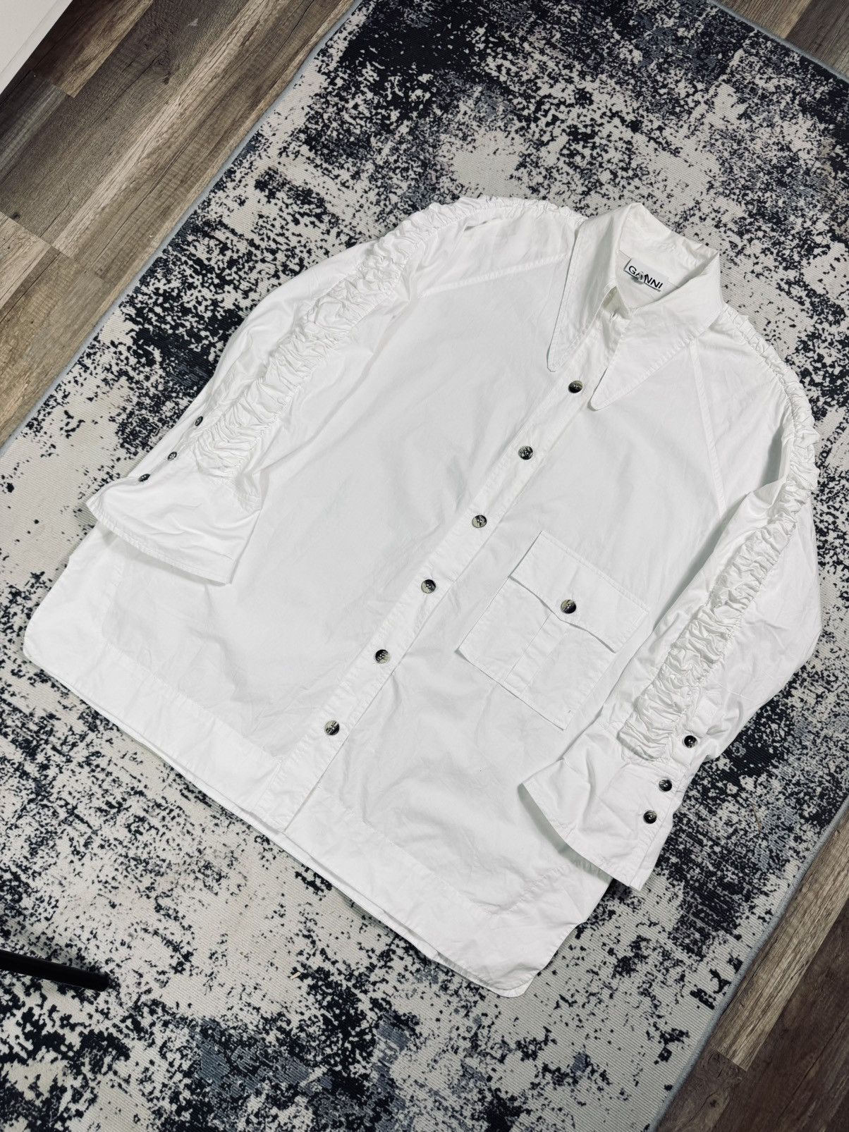 Designer × Gianni Valentino Ganni flara Shirt L XL White womens Size US XL / EU 56 / 4 - 2 Thumbnail