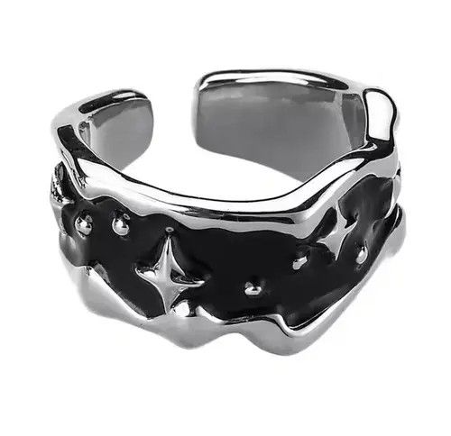 VIBE Dark Star Abstract Ring Silver Punk Art Psychedelic Space Size ONE SIZE - 1 Thumbnail