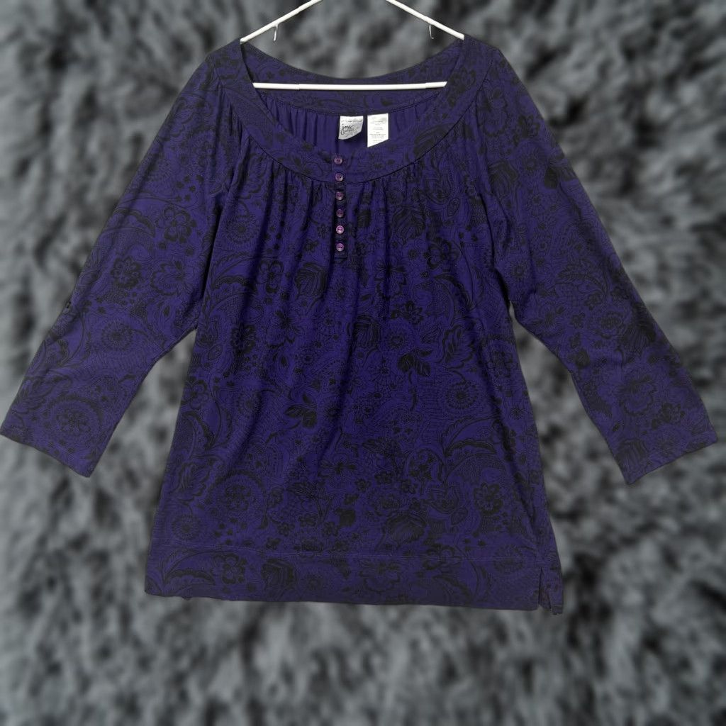 Vintage Just My Size Top 4X Plus Peasant Ornate Floral Brocade Damask Boho Whimsigoth Size XXL / US 16-18 / IT 52-54 - 1 Thumbnail