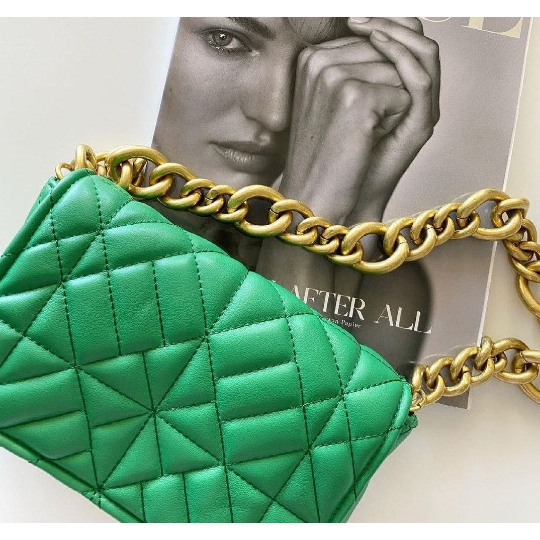 Zara ZARA Green Quilted Chain Shoulder Bag NWT Gold Chain Purse Size ONE SIZE - 18 Thumbnail