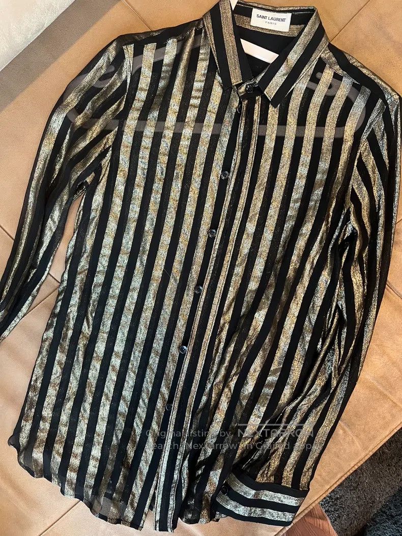 Saint Laurent Paris Saint Laurent Paris size 38 Black and Gold Mulberry Silk S Size M / US 6-8 / IT 42-44 - 3 Thumbnail