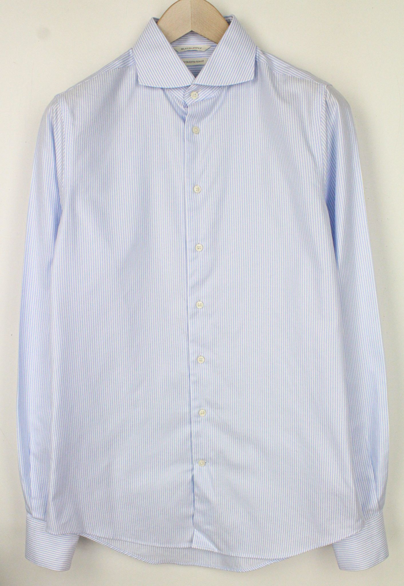 Suitsupply 40L/15 3/4L Extra Slim Blue Cotton Striped 72278 Size 40L - 1 Thumbnail
