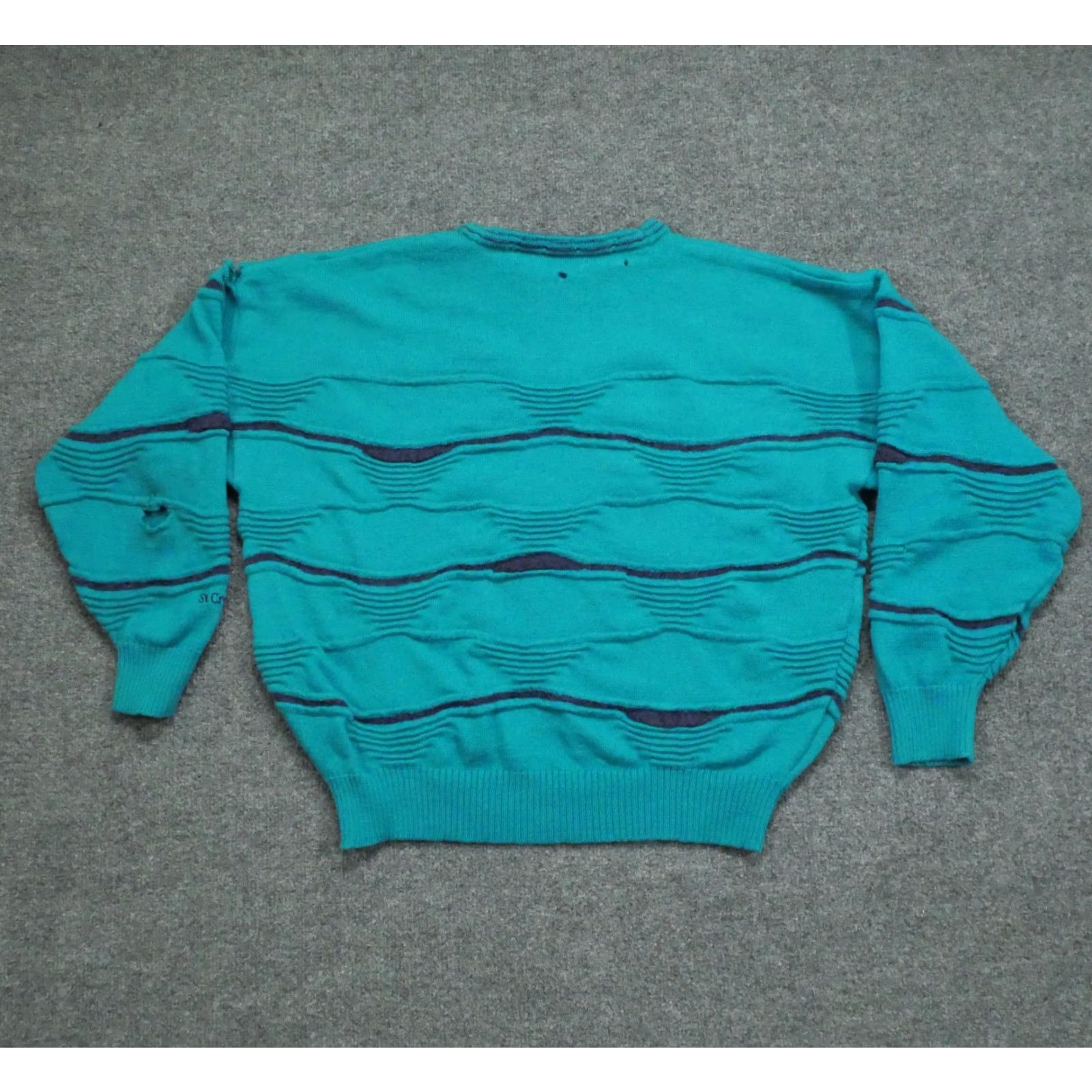 Zephyr VINTAGE St. Croix Sweater Mens Large Blue Teal 80s 90s Wool Knit Pullover Crew Neck Long Sleeve Distressed Size US L / EU 52-54 / 3 - 6 Thumbnail