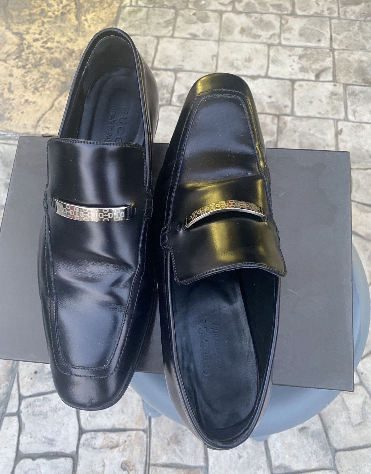 Gucci Buckle Leather Loafers Vintage Runway Shoes Boots in Black, Men's (Size 9)