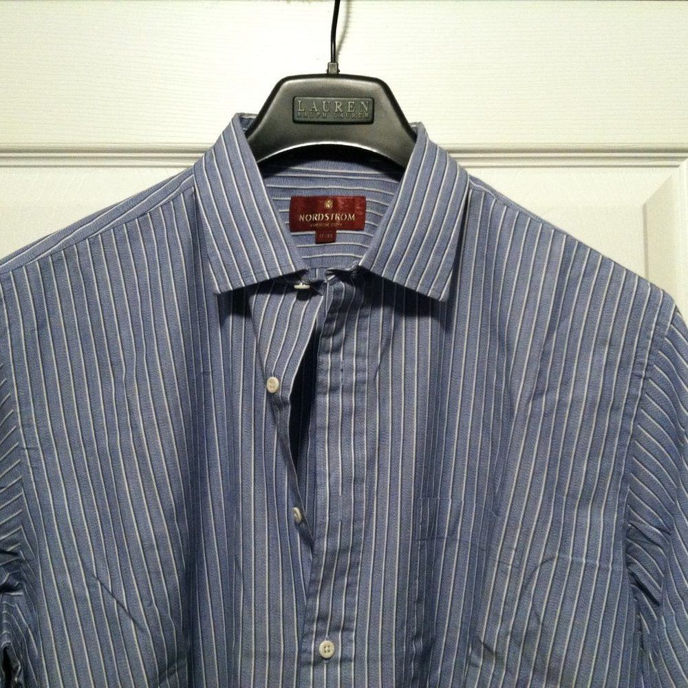 Nordstrom NORDSTROM MEN'S BLUE 100%COTTON DRESS SHIRT SIZE: 17-33 Size US XL / EU 56 / 4 - 2 Thumbnail