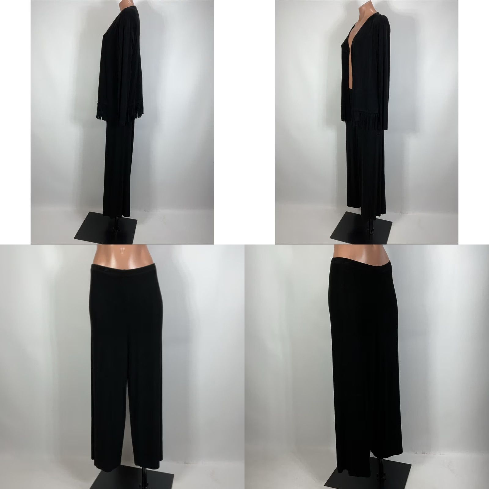 Vintage VINTAGE Chico's Travelers Set Slinky Cardigan Jacket Pants 2/L Fringe Open Front USA MADE Women Set/Outfit/2 Piece Black Knit Size L / US 10 / IT 46 - 8 Thumbnail
