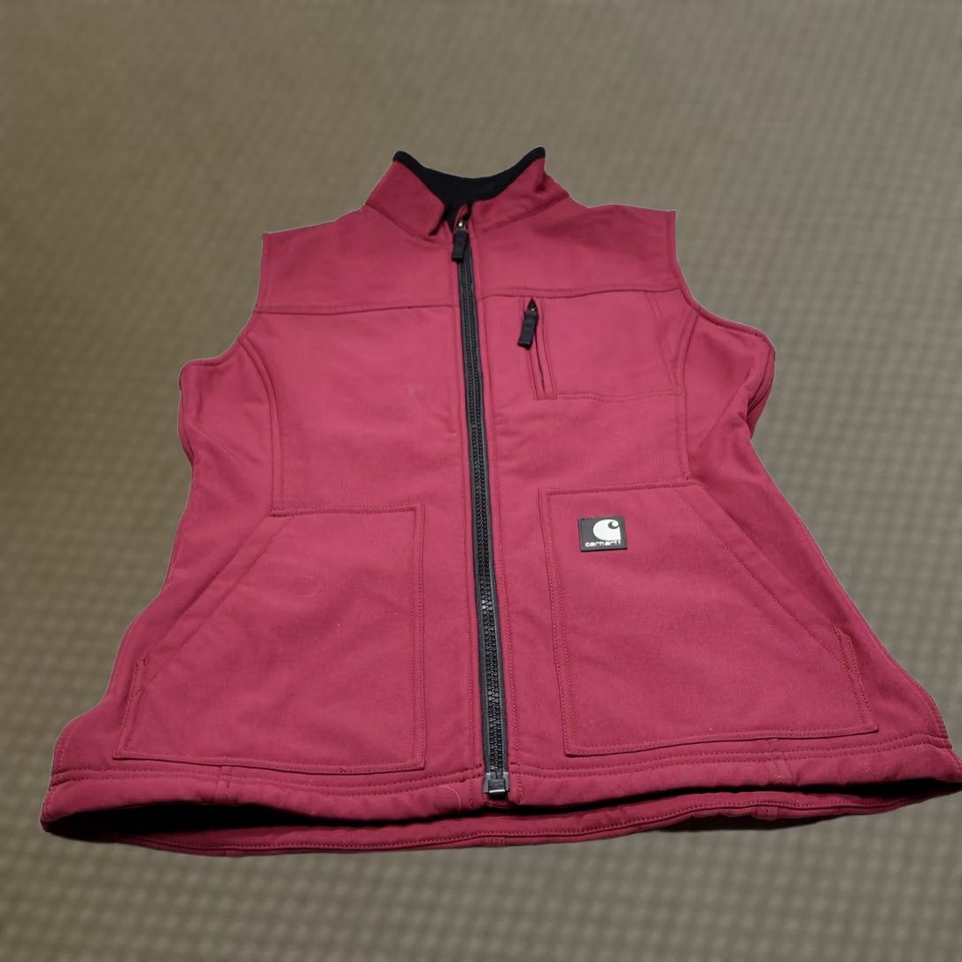 Carhartt Carhartt Vest Women Small Burgundy Softshell Fleece Lined Full Zip Utility Wind Vest Size S / US 4 / IT 40 - 1 Thumbnail