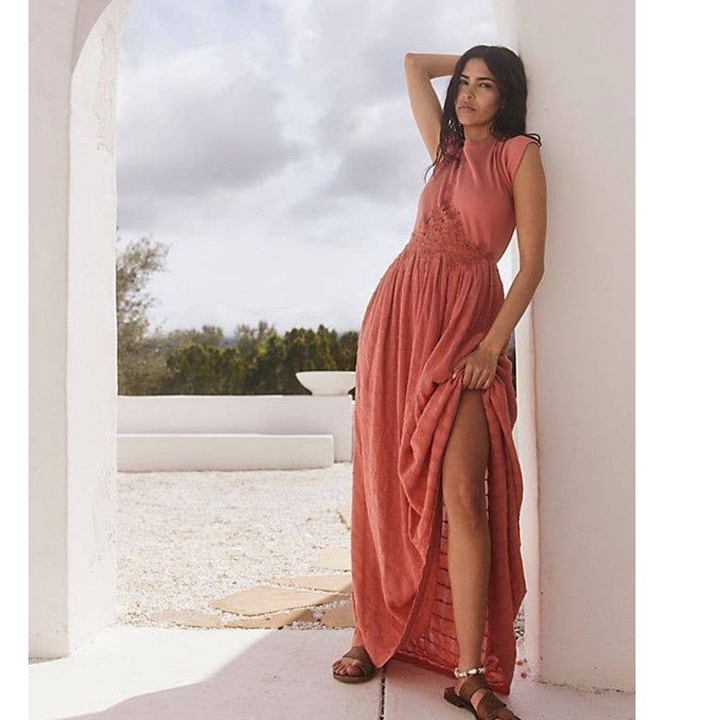 image of New Free People Serenity Maxi Dress $168 Medium Peach in Pink, Women's