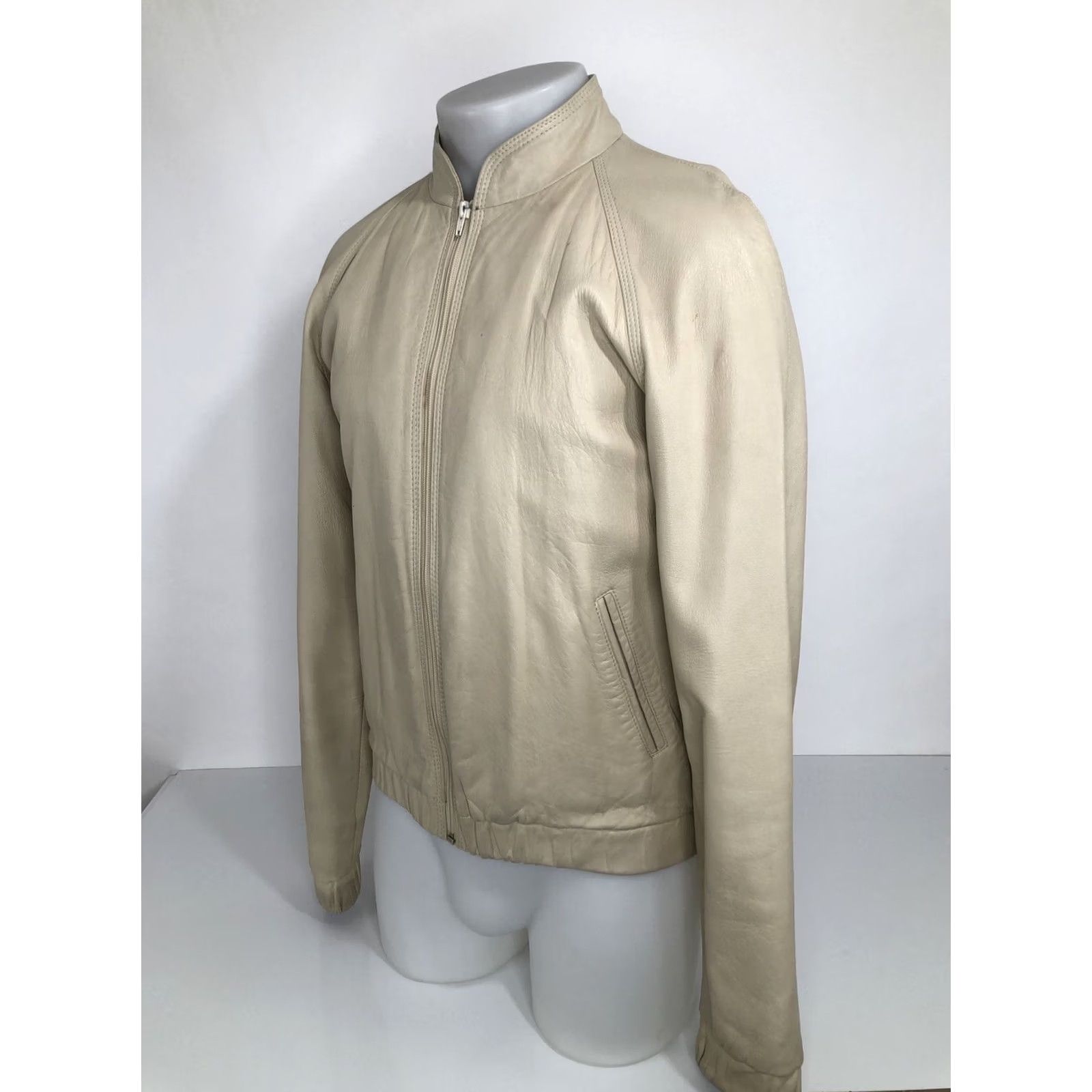 Vintage MICHAEL HOBAN North Beach Leather Vintage Mens 38 Moto Jacket Jacket Mens 38 Ivory Size US XXS / EU 40 - 3 Thumbnail