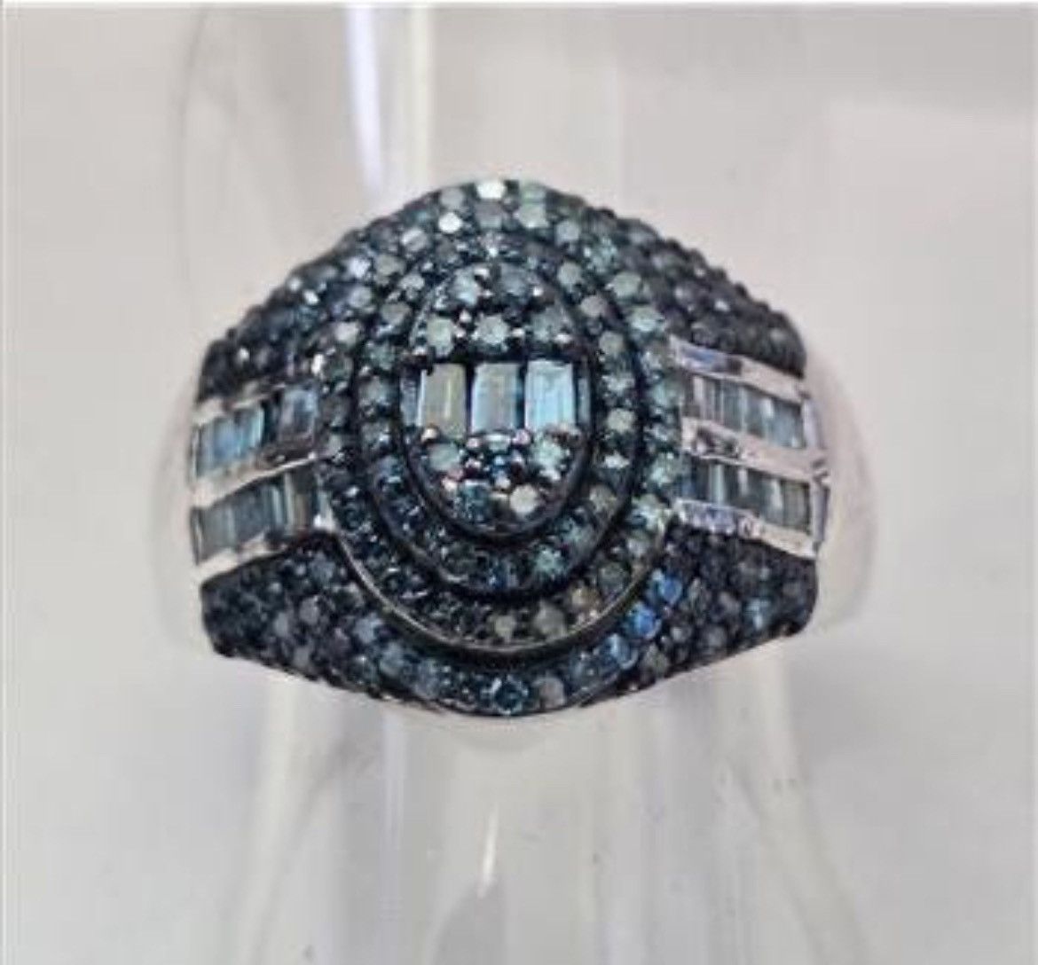 Other Bold 1.01ct Blue Diamond Ring Platinum Plated Silver Size ONE SIZE - 1 Thumbnail