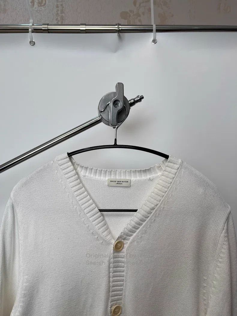 Dries Van Noten DRIES VAN NOTEN White Retro Knit Cardigan Size M / US 6-8 / IT 42-44 - 3 Thumbnail