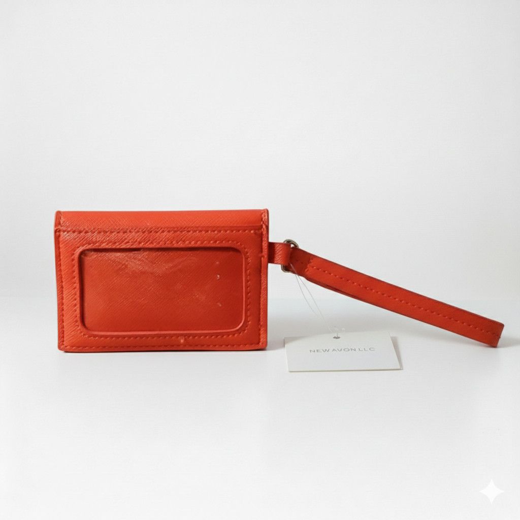 Other Avon 4x2.5" Wallet Orange Red Faux Saffiano Leather Card Size ONE SIZE - 2 Thumbnail
