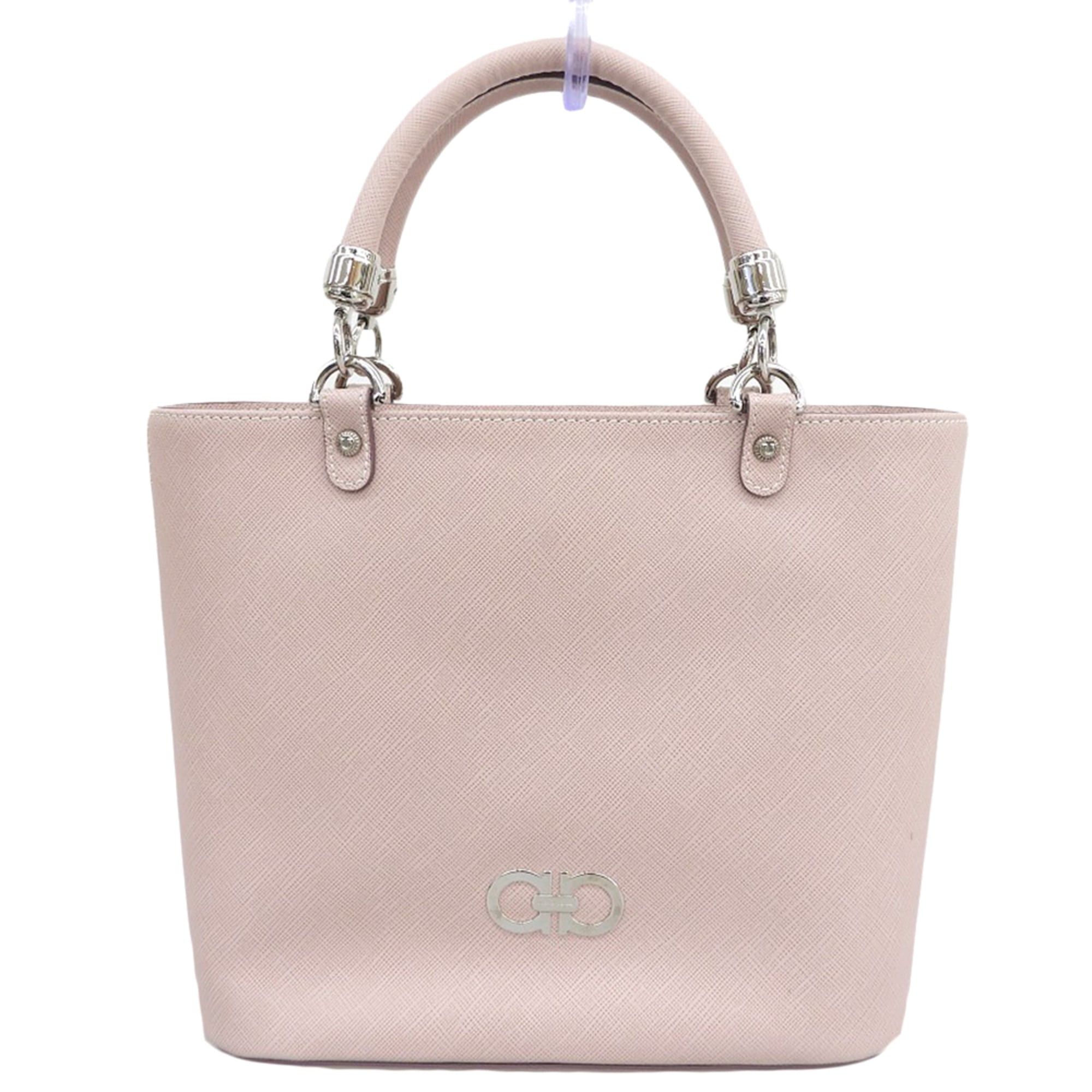 Salvatore Ferragamo Leather Double Gancini Handbag, Women's, Pink, Bw-21 A051