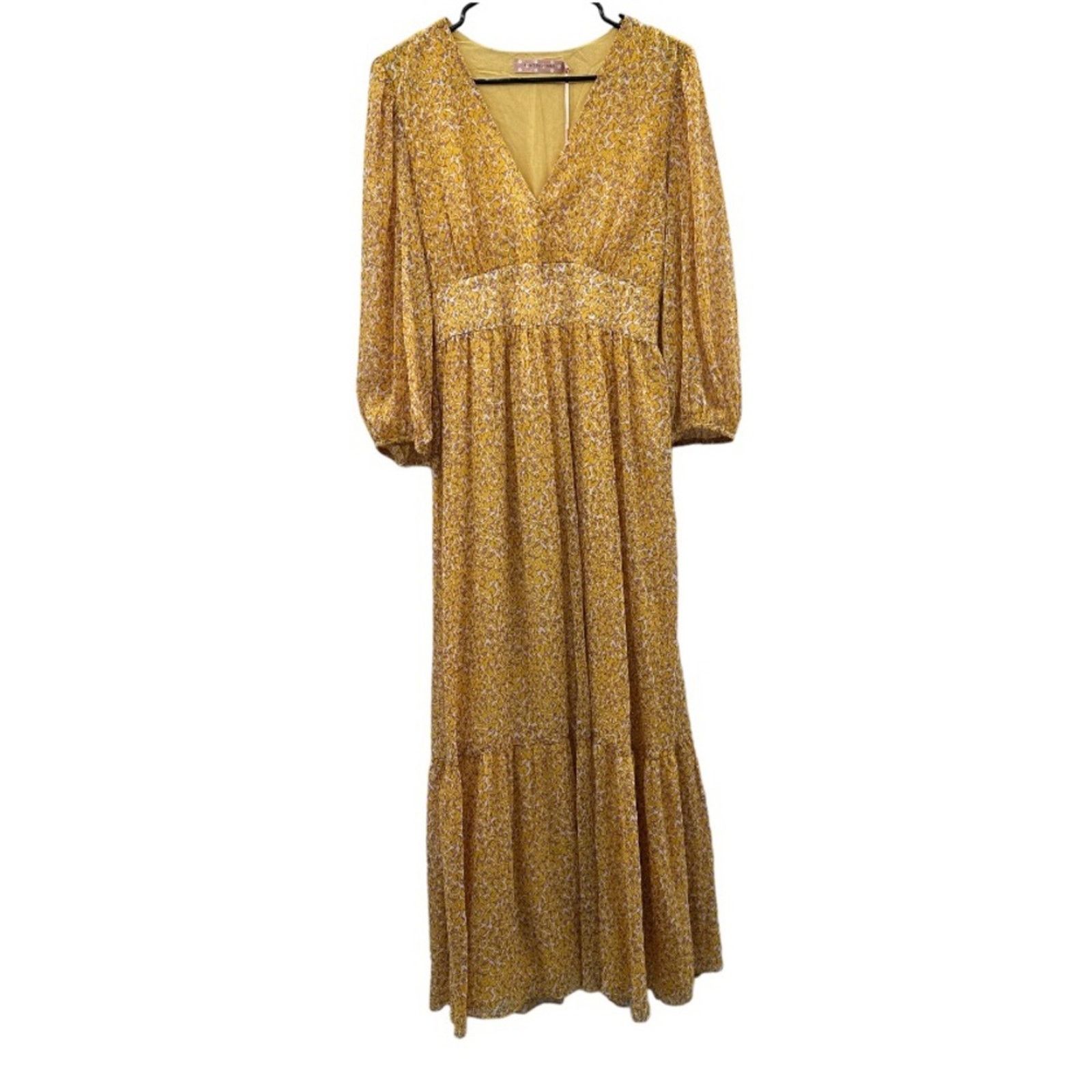 Other Traffic People Perk Things Up Yellow Printed Maxi Dress Size L / US 10 / IT 46 - 2 Thumbnail