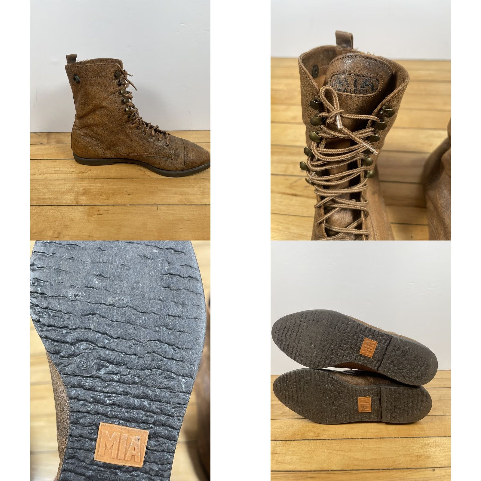 Vintage MIA Patrol Womens Brown Leather Cap Toe LaceUp Casual Ankle Boots Size 6.5M Size ONE SIZE - 8 Thumbnail