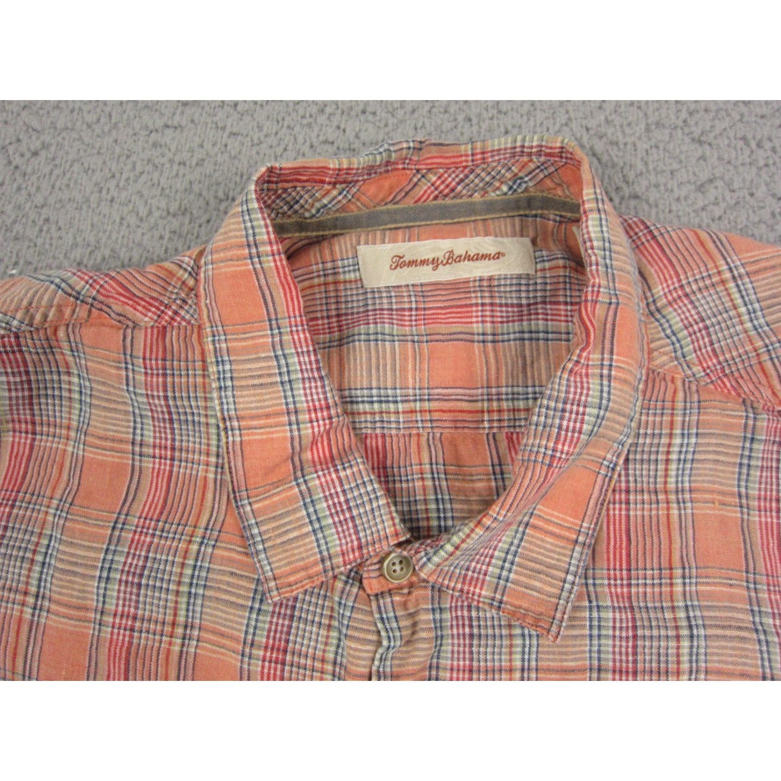 Tommy Bahama Tommy Bahama Shirt Adult 2XL Orange Plaid Linen Camp Mens Button Up Short Sleeve Casual Everyday Mens Size US XXL / EU 58 / 5 - 4 Thumbnail