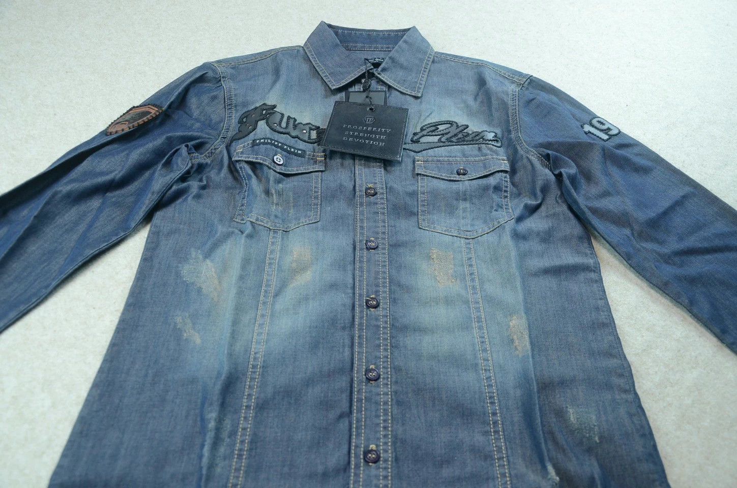 Philipp Plein Philipp Plein PP Washed Distressed Denim Shirt Jacket S Size US S / EU 44-46 / 1 - 2 Thumbnail