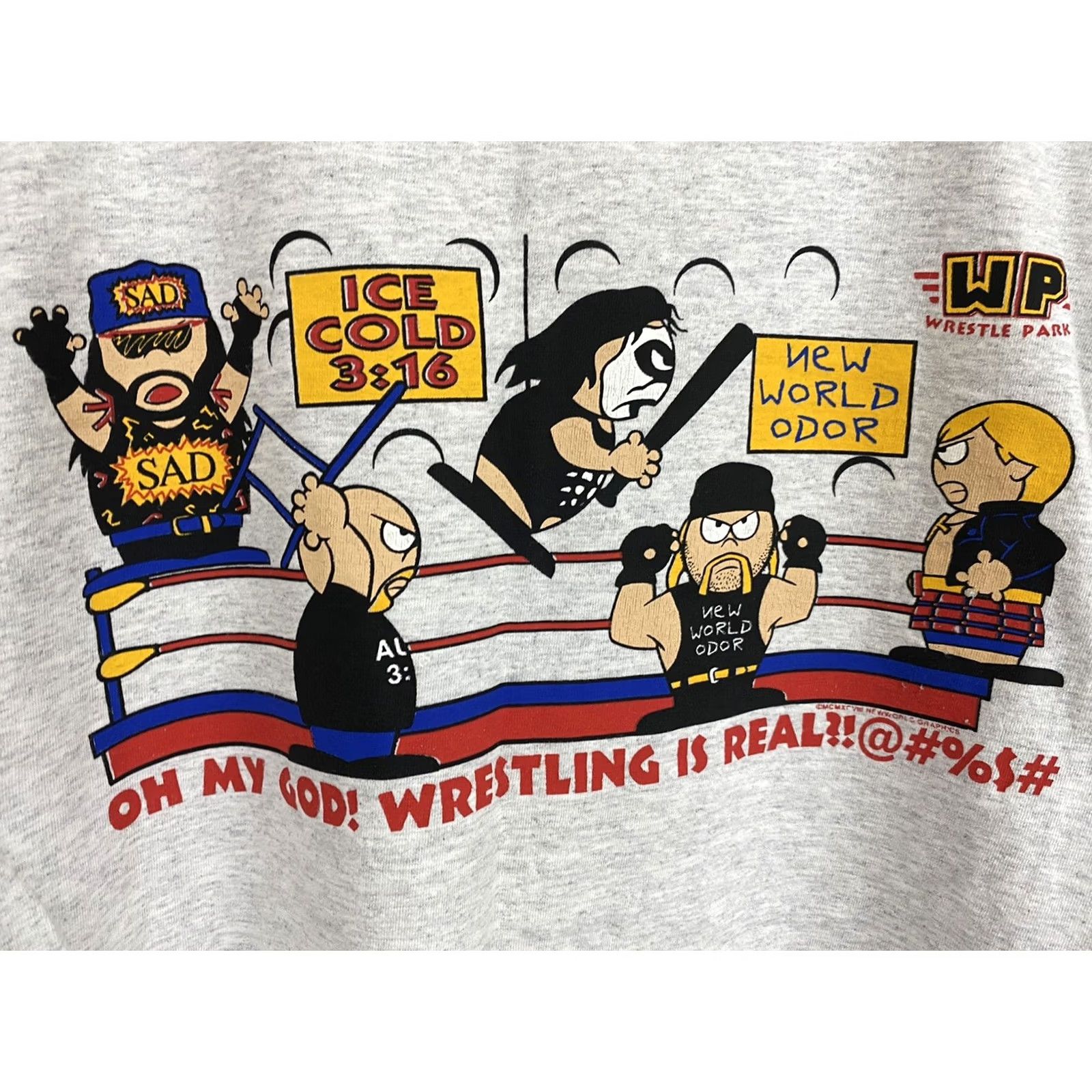 Tultex VINTAGE South Park WWE WWF Stone Cold Sting NWO Wrestle Park Parody T-Shirt XL Heather Gray Mens Size US XL / EU 56 / 4 - 2 Thumbnail