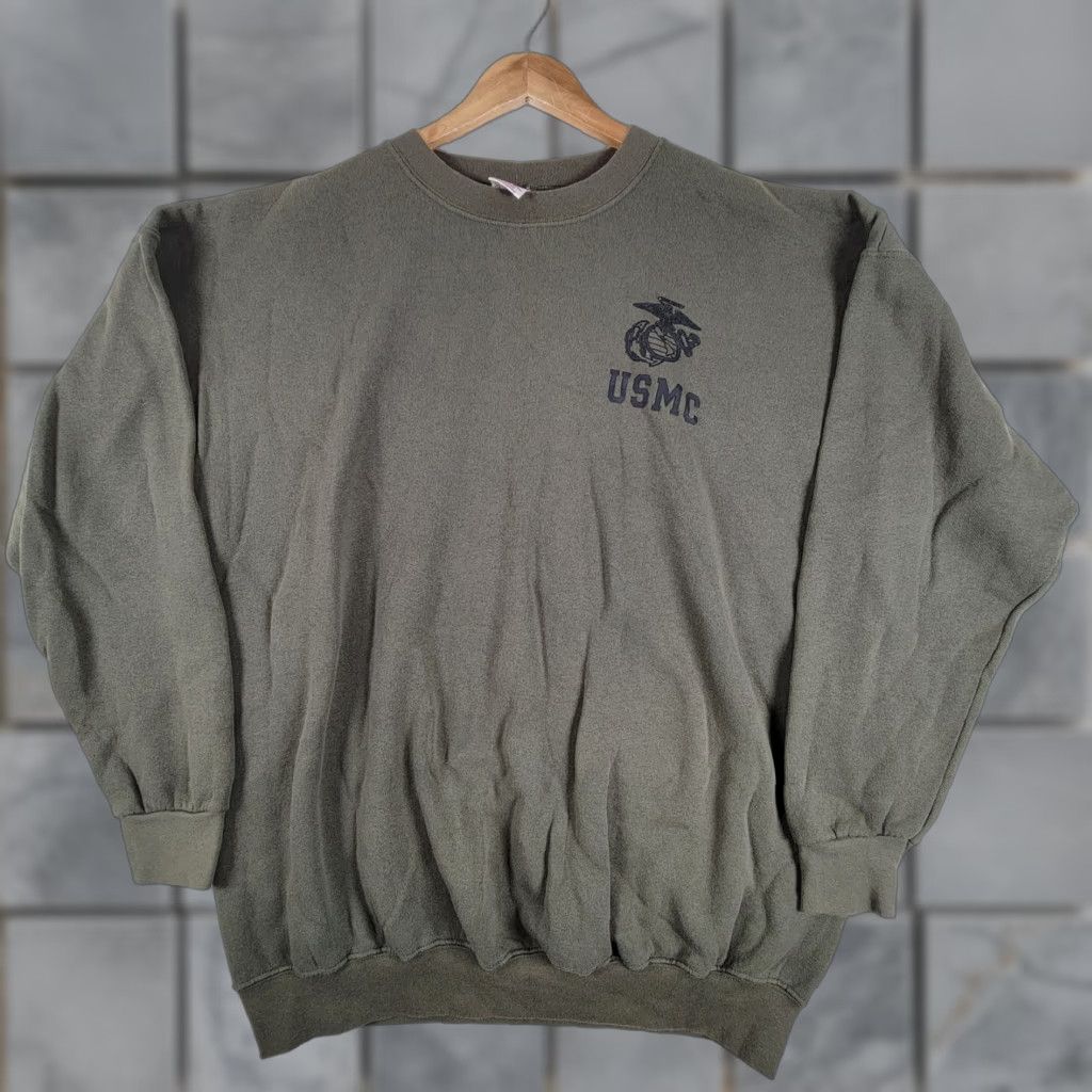 Vintage VINTAGE USMC Sweatshirt Crewneck XL Green United States Made In USA Mens Pullover Casual 90s Military Size US XL / EU 56 / 4 - 1 Thumbnail