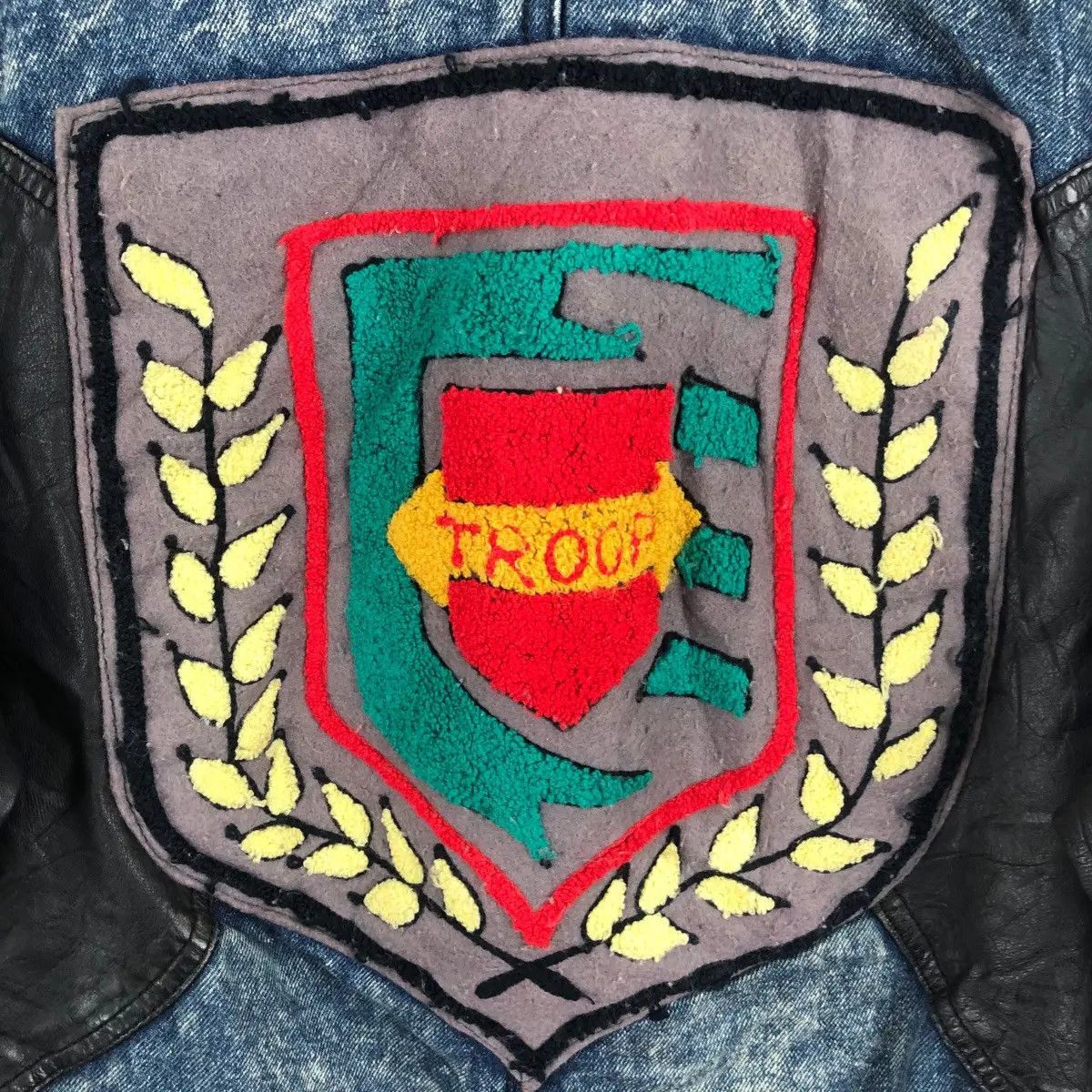 Vintage Vtg TROOP FRANCE Crest Laurel Wreath Varsity Denim Jacket Size XL / US 12-14 / IT 48-50 - 7 Thumbnail