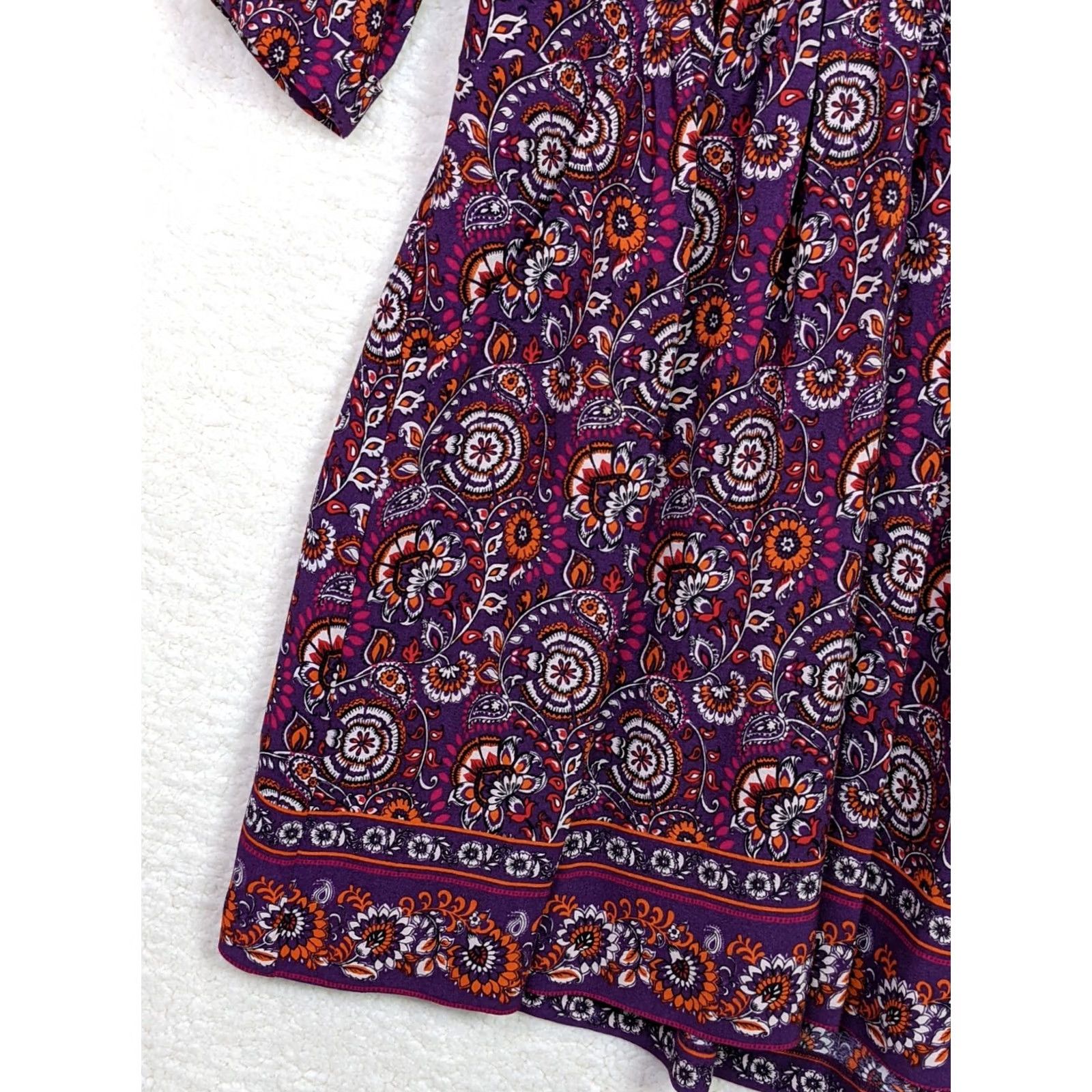 Vintage Garnet Hill Dress Bohemian Purple Floral V-neck 3/4 Sleeve Lined Pockets Sz 6 Womens Dress Size M / US 6-8 / IT 42-44 - 5 Thumbnail