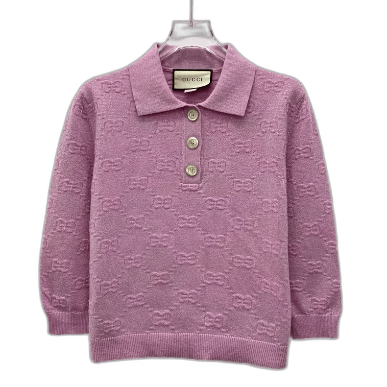 Gucci Gucci Pink Purple Logo Knit Polo Shirt Size US S / EU 44-46 / 1 - 1 Thumbnail