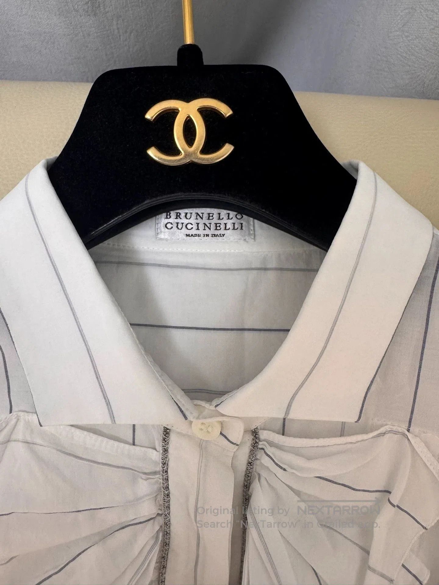 Brunello Cucinelli Brunello Cucinelli White Striped Ruffled Shirt. Size US M / EU 48-50 / 2 - 4 Thumbnail