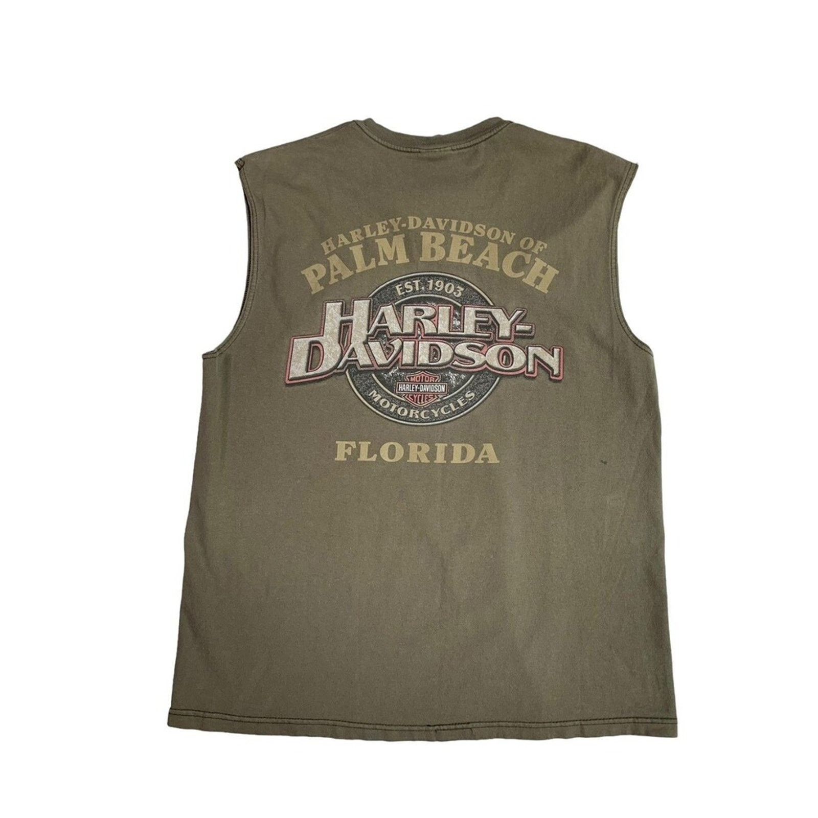 Harley Davidson Harley Davidson Men's Large Shirt Army Green Cut Off Florida Size US L / EU 52-54 / 3 - 3 Thumbnail