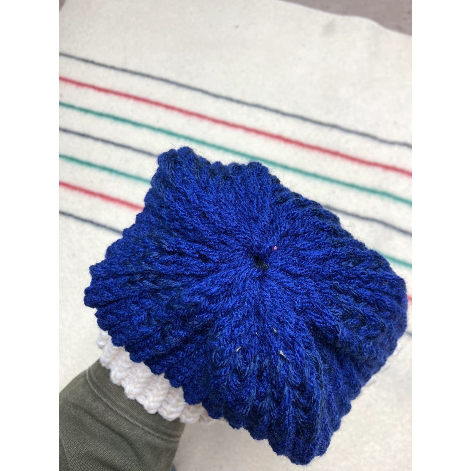 Vintage VINTAGE Crochet Knit Beanie Hand Made Navy Blue White Snow Toboggan Soft Adult Beanie Women One Size Blue Snow White Crochet Knit Beanie Womens Size ONE SIZE - 4 Thumbnail